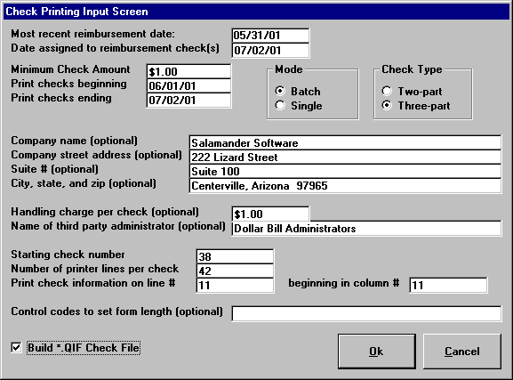 Below is an example of all it takes to print reimbursement checks for every 